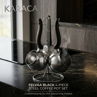 ست قهوهجوش ۴ پارچه استیل فلوا کد 298311 - کاراجا | Karaca Felva 4-Piece Steel Coffee Pot Set